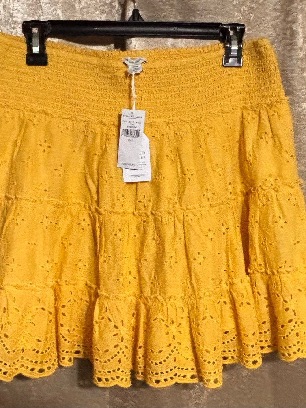 American Eagle Outfitters Mustard Eyelet Tiered Skirt